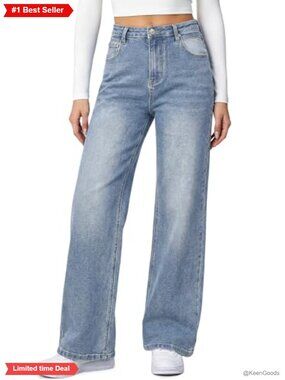High Waisted Baggy Wide Leg Boyfriend Denim Jeans Patch Pockets